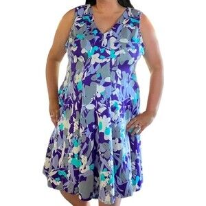 Lane Bryant Purple Floral V-Neck Sleeveless Dress